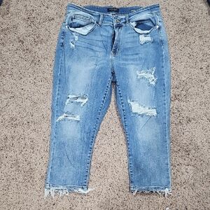 Trendy Distressed Light Blue Cropped Jeans